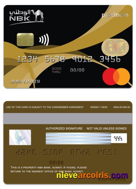 Kuwait NBK Bank Thahabi Platinum Mastercard Credit Card